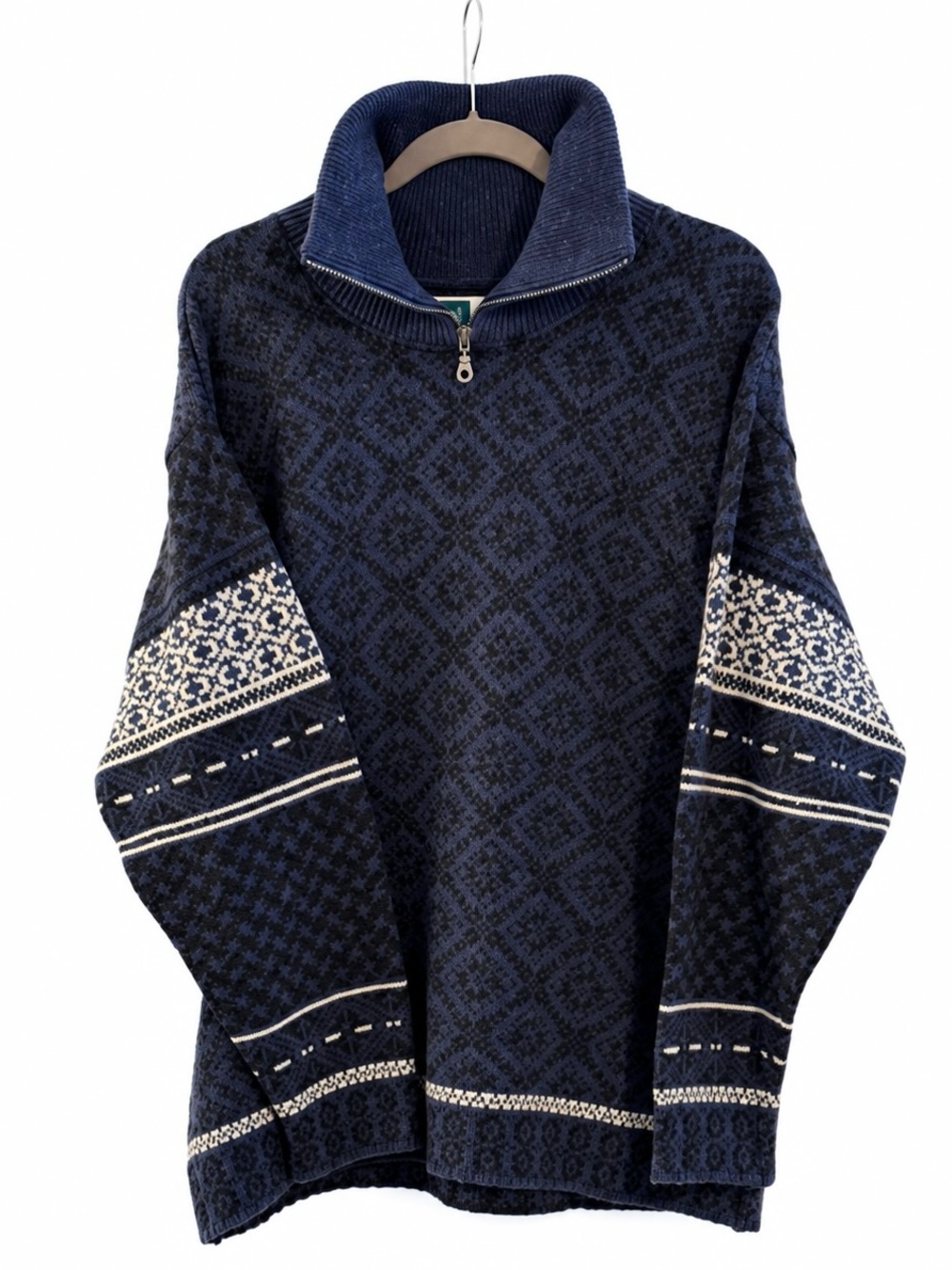AMAZING! Vintage Steffner Nordic Men's Navy 1/4 Zip Patterned Sweater